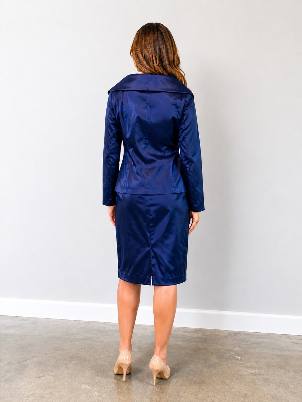 NWT Samuel Dong Royal Blue Taffeta Stretch 2 Piece Set Midnight  Blue Large - Picture 2 of 13